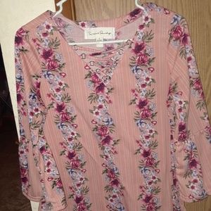 French Laundry pink floral tunic 3/4 sleeve